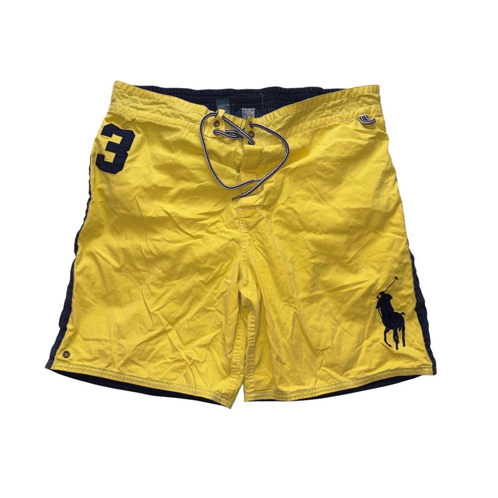 POLO RALPH LAUREN Swim Trunks Men XL Yellow Big Pony Embroidered #3 Shorts